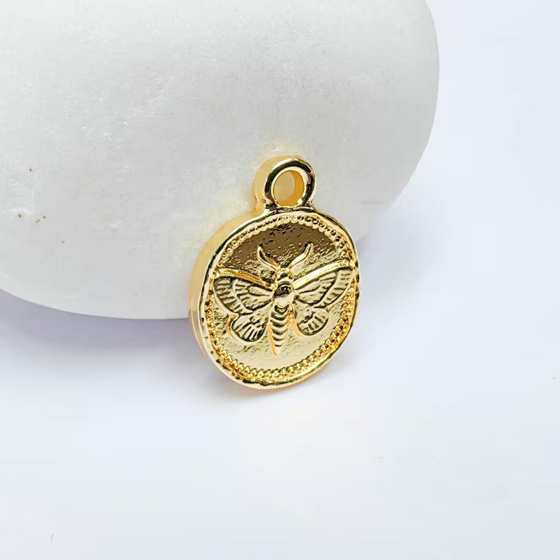 2 Moth Charm, Double Sided for Bracelets and Necklaces 24k Shiny Gold 16x13mm G37607