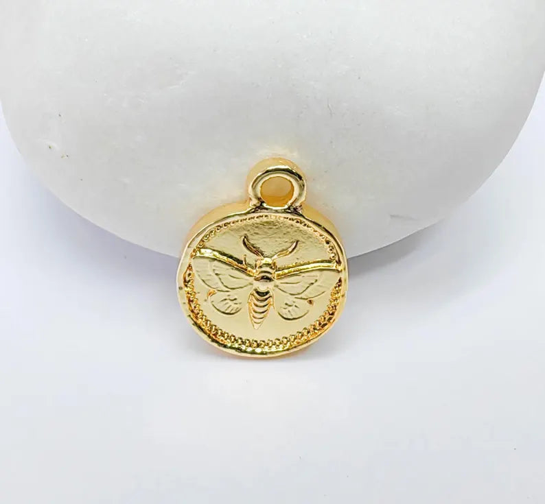 2 Moth Charm, Double Sided for Bracelets and Necklaces 24k Shiny Gold 16x13mm G37607