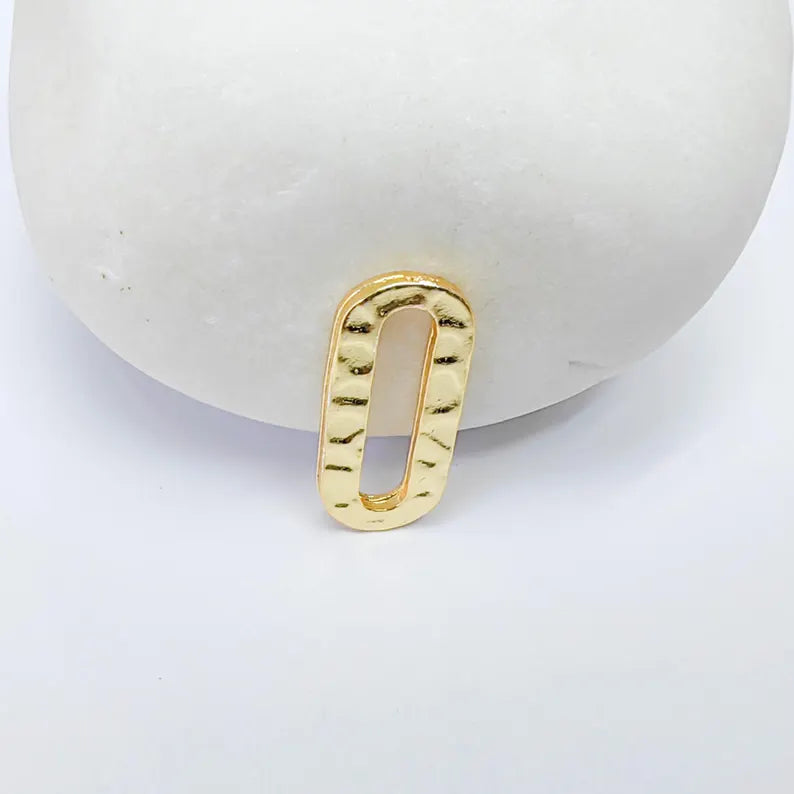 5 24K Gold Link Charm, Double Sided Oval Connector, Hammered Jewelry Link, 17x7mm, G37611