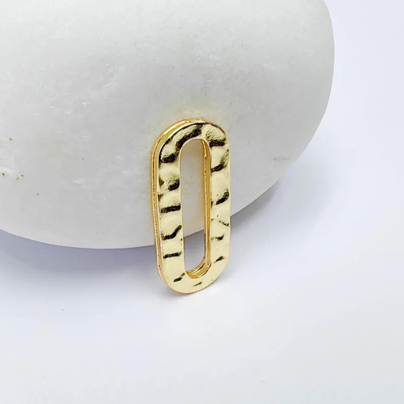 5 24K Gold Link Charm, Double Sided Oval Connector, Hammered Jewelry Link, 17x7mm, G37611