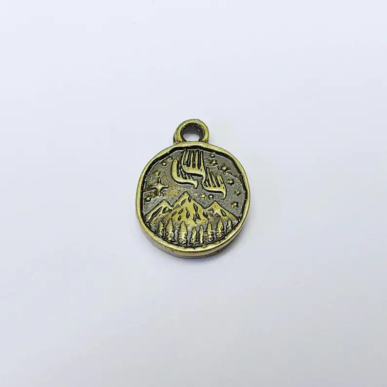 4 Pcs Aurora Borealis Charm, Double Sided Pendant, Northern Lights, 16x13mm Antique Bronze Plated Bronze G37613