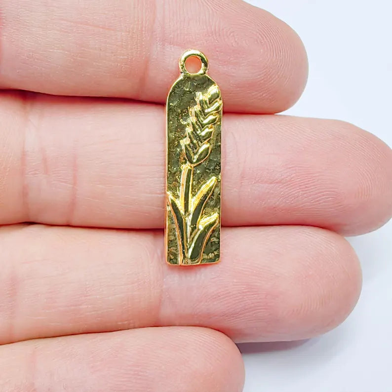 Lavender Charm, Wheat Pendant, Nature Bracelet Earring, 24k Plated G37614
