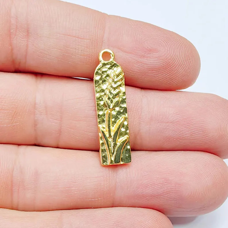 Lavender Charm, Wheat Pendant, Nature Bracelet Earring, 24k Plated G37614