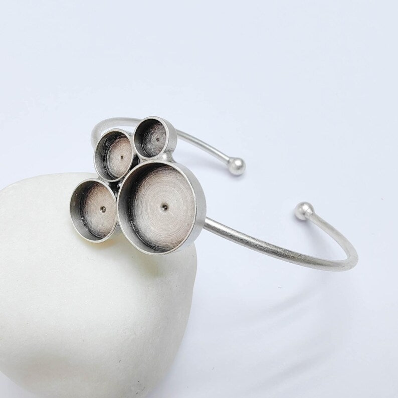 Adjustable Bracelet Base, Multi Bezel Cuff, Antique Silver, Resin Jewelry Setting, 6,8,10,14mm G37651