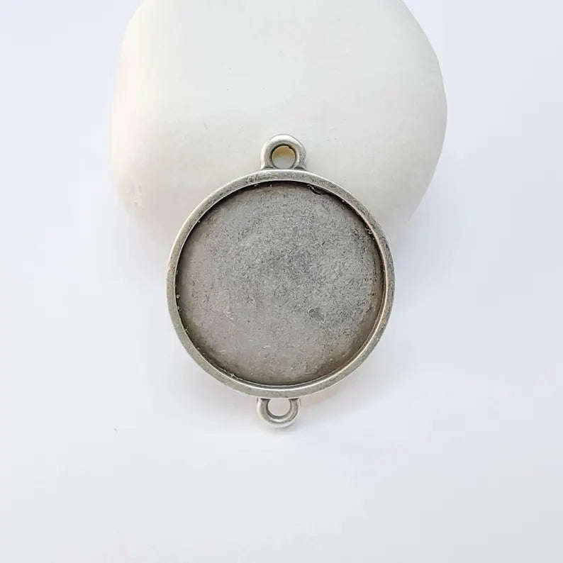 Round Connector Tray, Deep Bezel Setting, Antique Silver, Resin Jewelry Base, 25mm, G37653