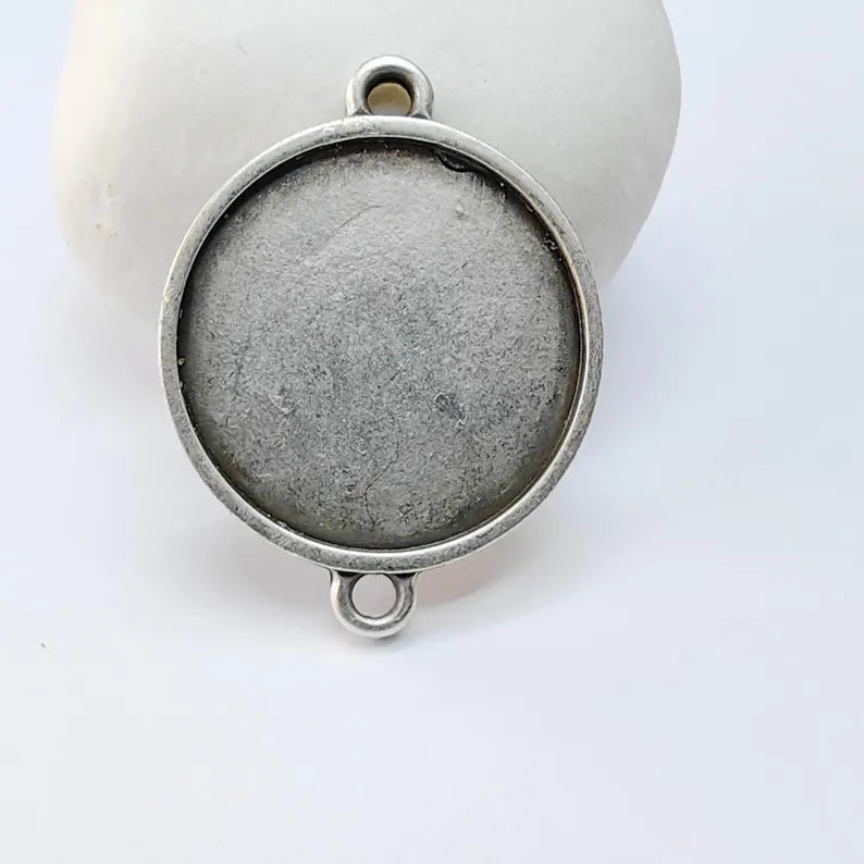 Round Connector Tray, Deep Bezel Setting, Antique Silver, Resin Jewelry Base, 25mm, G37653