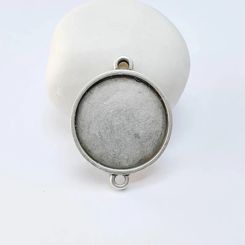 Round Connector Tray, Deep Bezel Setting, Antique Silver, Resin Jewelry Base, 25mm, G37653