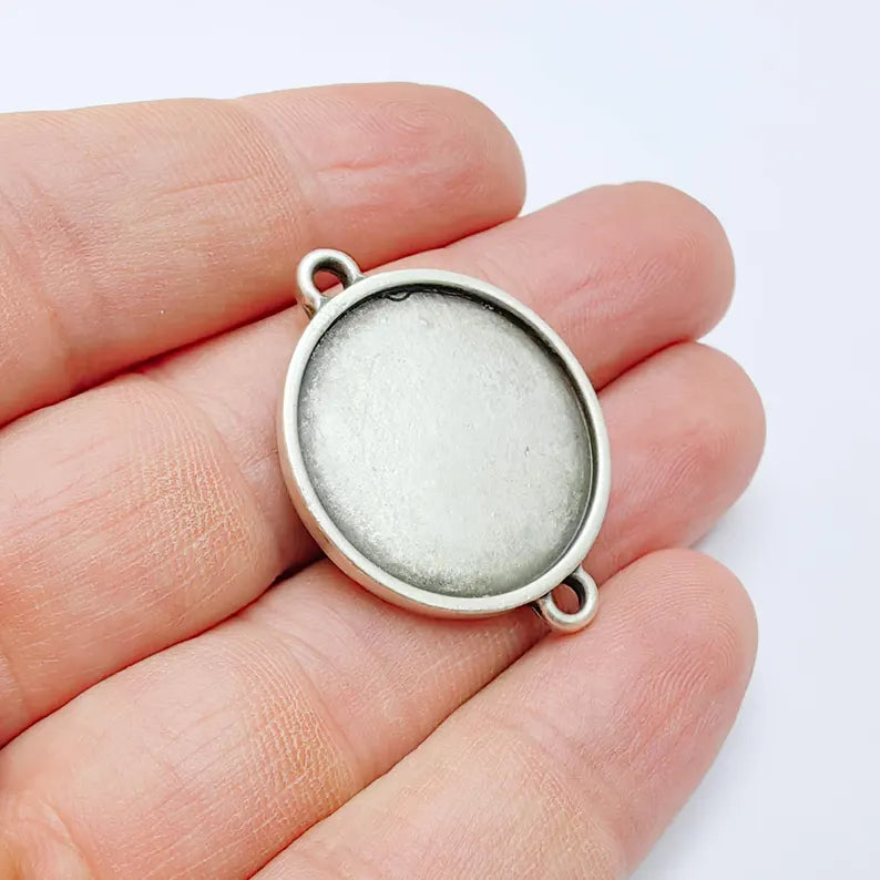 Round Connector Tray, Deep Bezel Setting, Antique Silver, Resin Jewelry Base, 25mm, G37653