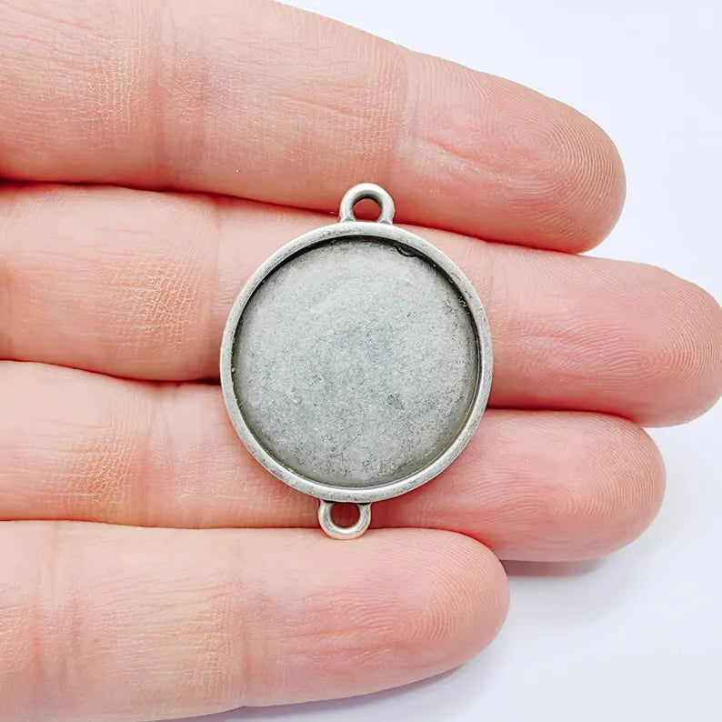 Round Connector Tray, Deep Bezel Setting, Antique Silver, Resin Jewelry Base, 25mm, G37653