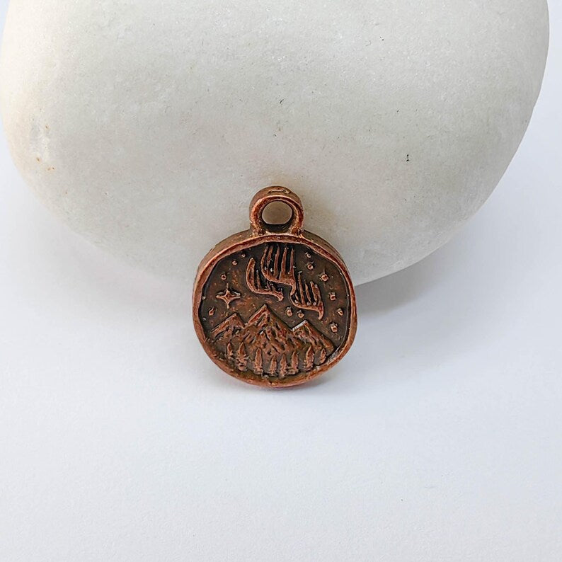 4 Aurora Borealis Charm, Double Sided Pendant, Northern Lights, 16x13mm Antique Copper Plated G37655