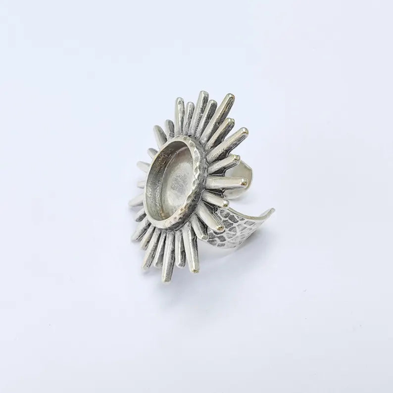 Sunburst Bezel Ring Base, 16mm Oval Setting, Adjustable Statement Jewelry, G37671