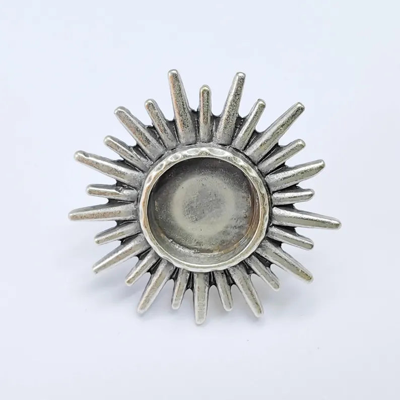 Sunburst Bezel Ring Base, 16mm Oval Setting, Adjustable Statement Jewelry, G37671