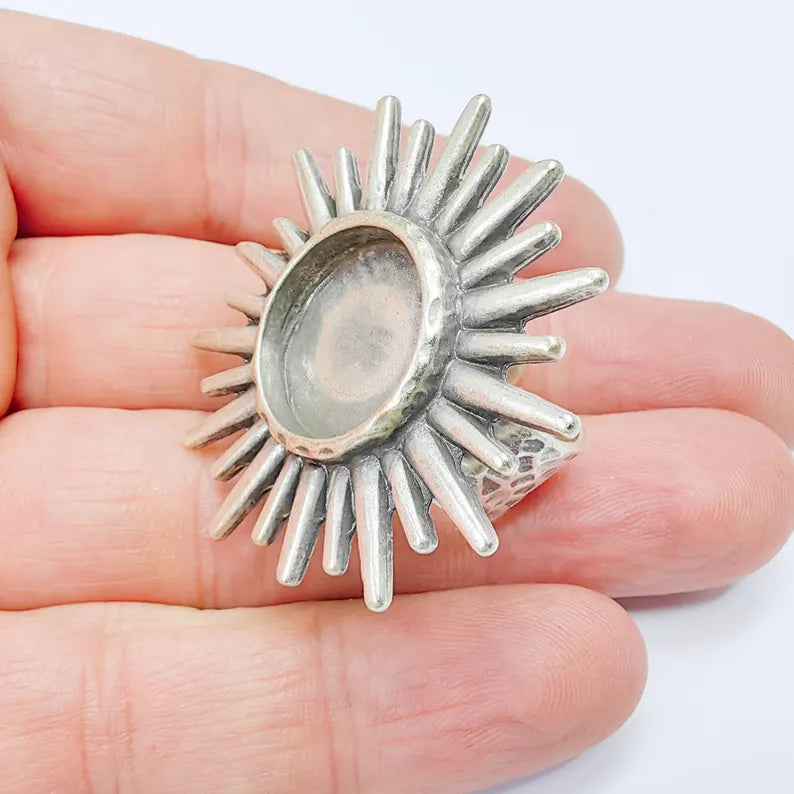 Sunburst Bezel Ring Base, 16mm Oval Setting, Adjustable Statement Jewelry, G37671