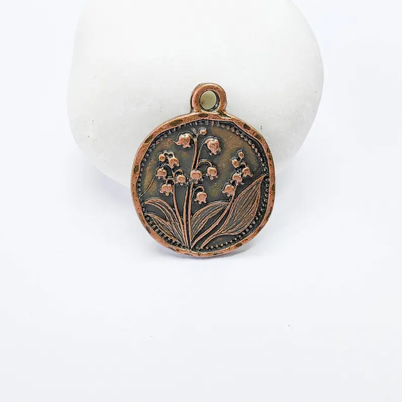 Lily of the Valley Charm, Floral Pendant, Boho Jewelry Supplies, Antique Copper Plated, 27x22mm G37673