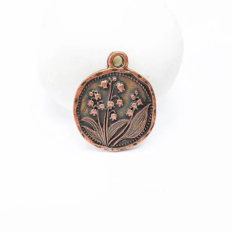 Lily of the Valley Charm, Floral Pendant, Boho Jewelry Supplies, Antique Copper Plated, 27x22mm G37673