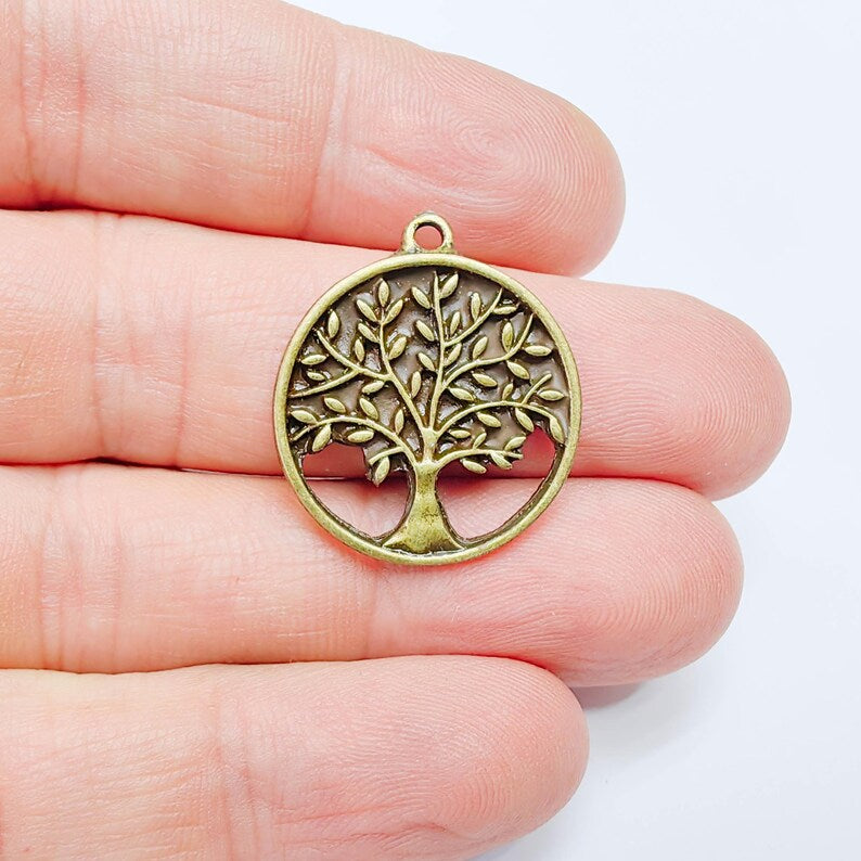 Tree Charms, Pendant, Boho Dangle Earring, Antique Bronze Plated 26x23mm G37676