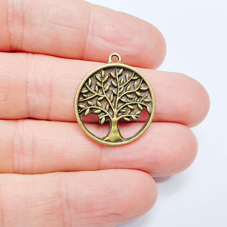 Tree Charms, Pendant, Boho Dangle Earring, Antique Bronze Plated 26x23mm G37676
