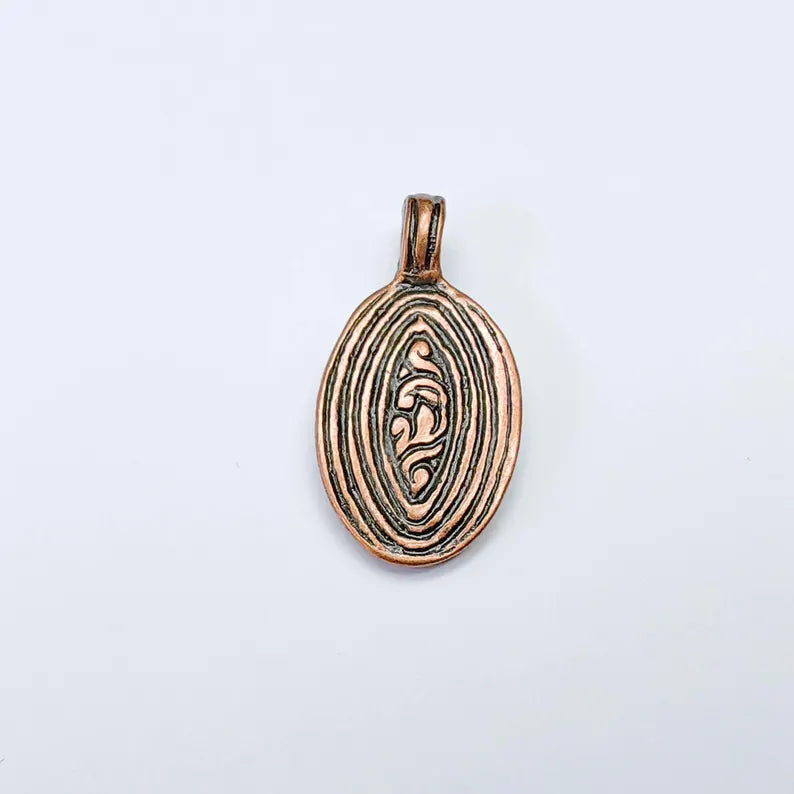 Textured Round Pendant, Antique Copper Plated Charm, 30x21mm Jewelry Finding G37677
