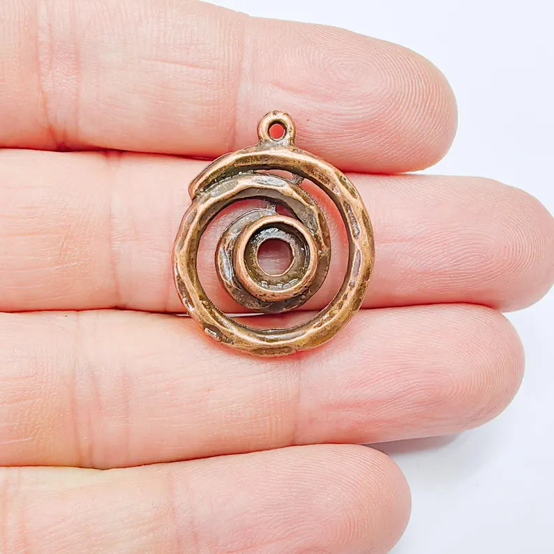 Round Spiral Connector, 7mm Bezel Center, Antique Copper Plated, Zamac Jewelry Finding, 28x22mm, G37685