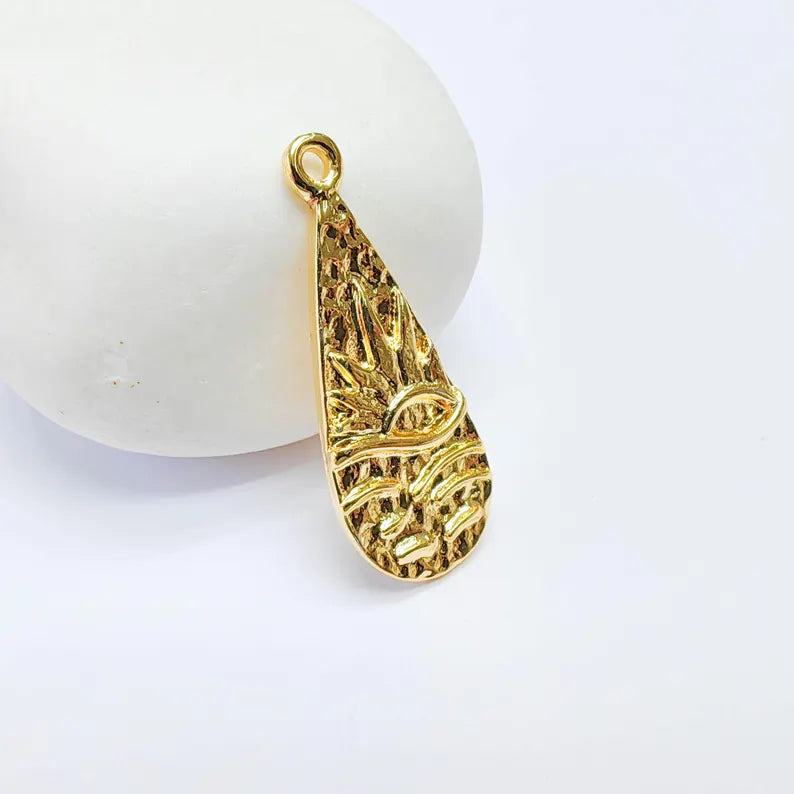Ocean Sun Charm, Abstract Sea Horizon Design, 24K Gold, Jewelry Finding, 33x13mm G37691