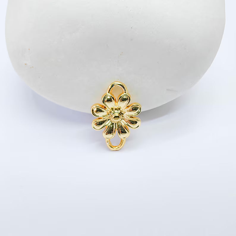4 Flower Connector Charm, 13x9mm Gold Color Floral Link, G37697