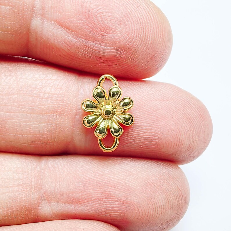 4 Flower Connector Charm, 13x9mm Gold Color Floral Link, G37697