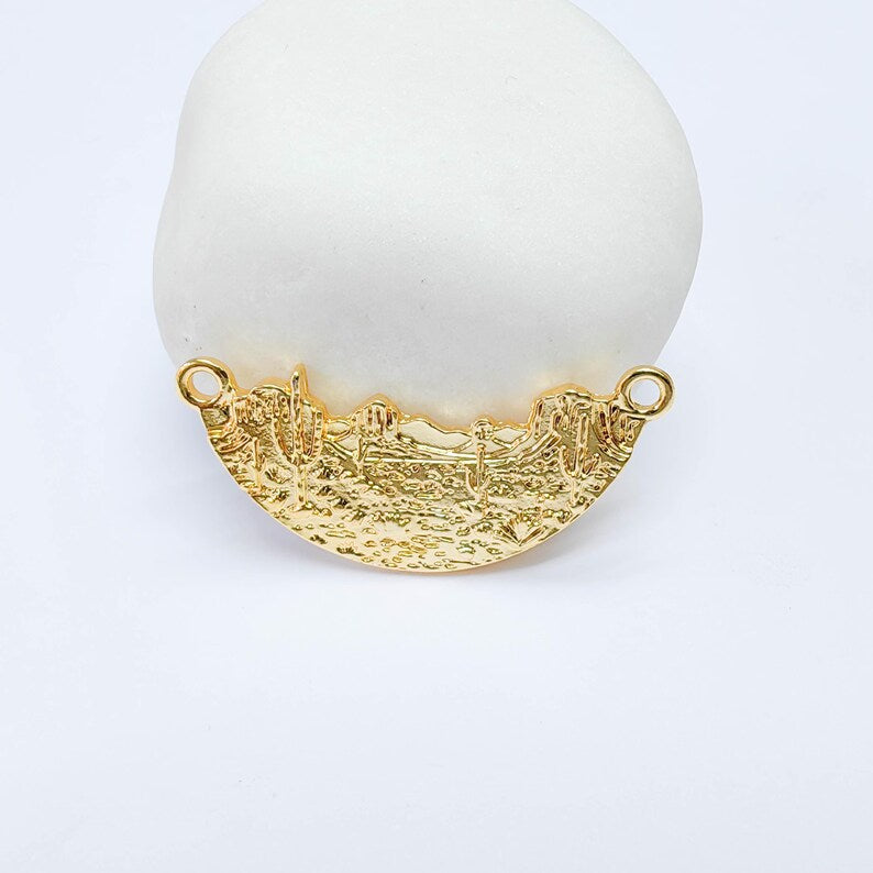 Desert Landscape Connector, Cactus Scenic Design, 24k Gold Color, Jewelry Finding, 36x16mm, G37700