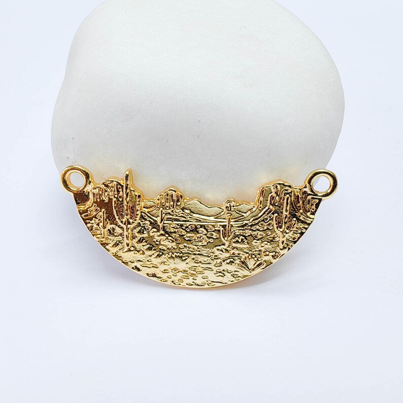 Desert Landscape Connector, Cactus Scenic Design, 24k Gold Color, Jewelry Finding, 36x16mm, G37700