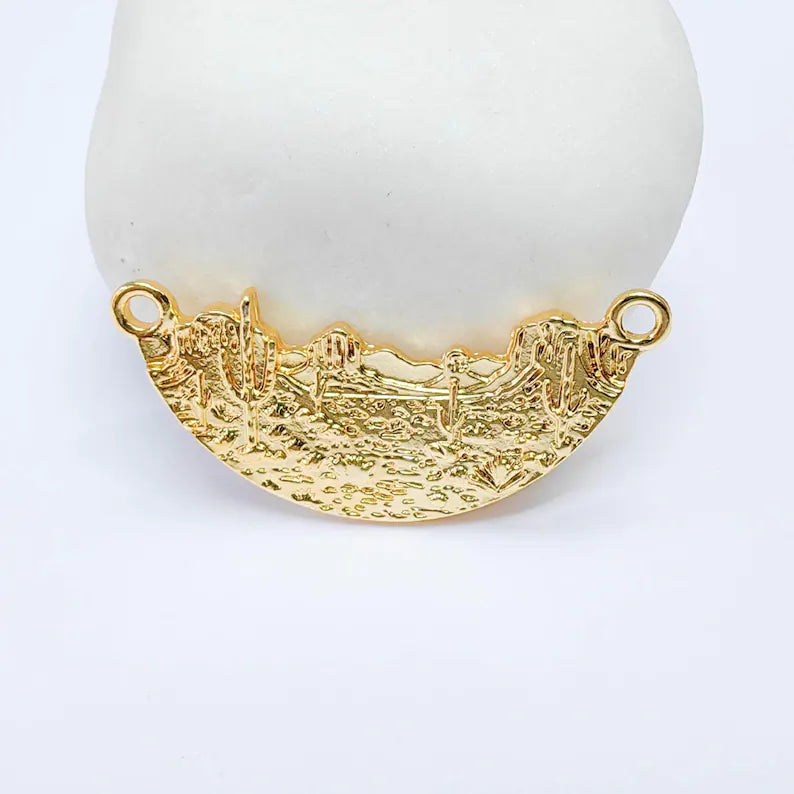Desert Landscape Connector, Cactus Scenic Design, 24k Gold Color, Jewelry Finding, 36x16mm, G37700