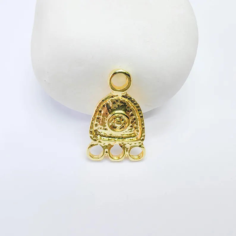 Triple Loop Connector Charm, Textured Geometric Design, 24k Gold Color, Jewelry Finding, 24x15mm, G37704
