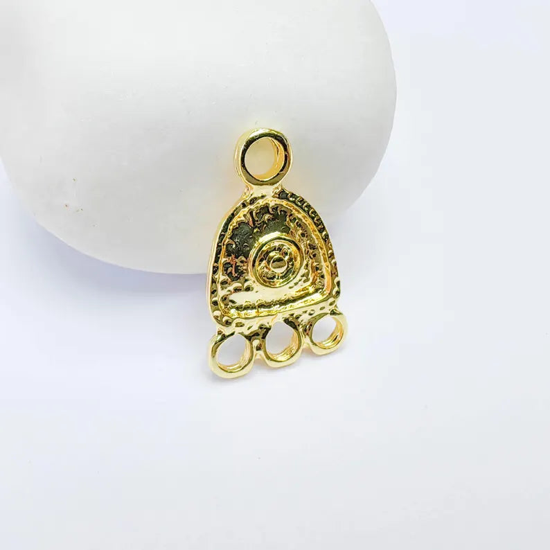 Triple Loop Connector Charm, Textured Geometric Design, 24k Gold Color, Jewelry Finding, 24x15mm, G37704