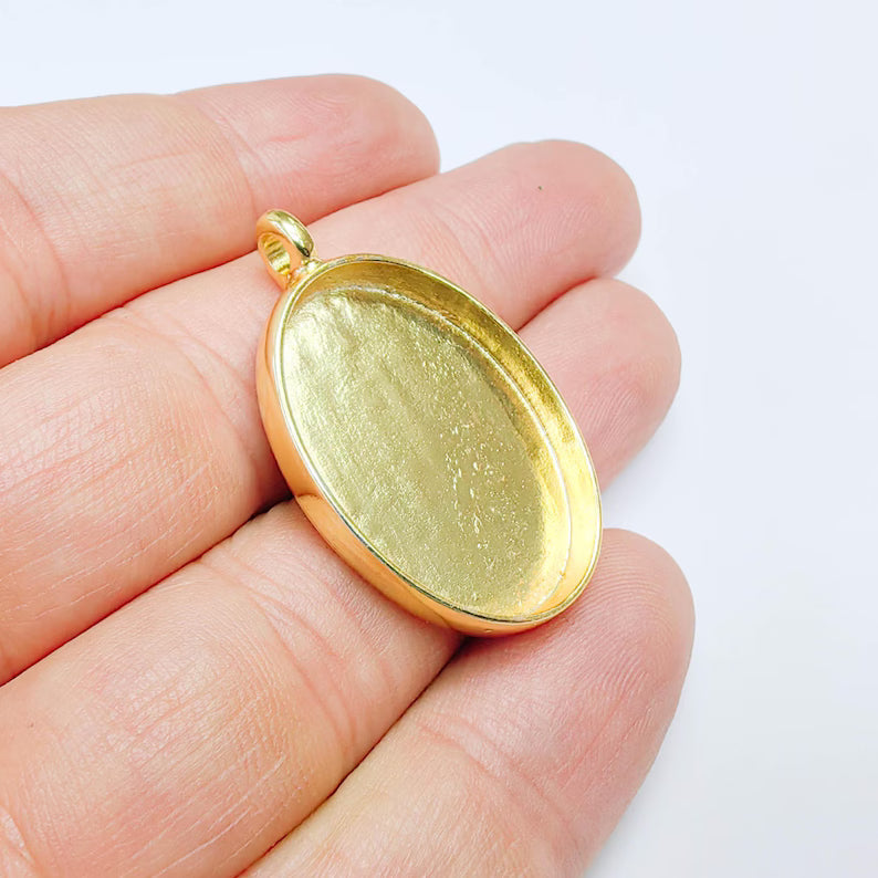Oval Bezel Pendant Blank, Deep Setting Jewelry Base, 24k Gold Color, 30x22mm Bezel, G37705