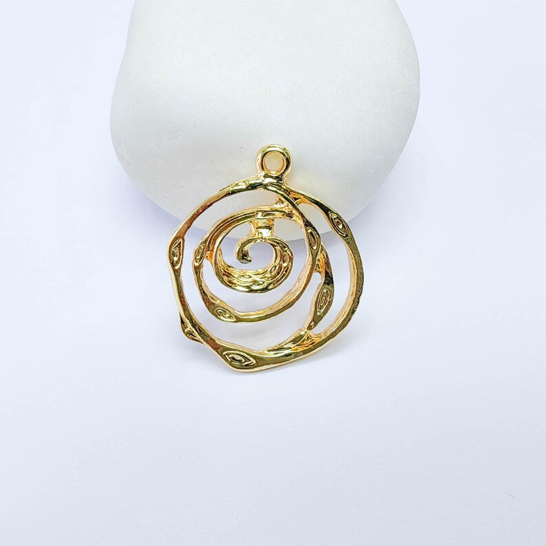 Spiral Circle Charm, Abstract Swirl Design, 24k Gold Color, Jewelry Finding, 30x26mm, G37707