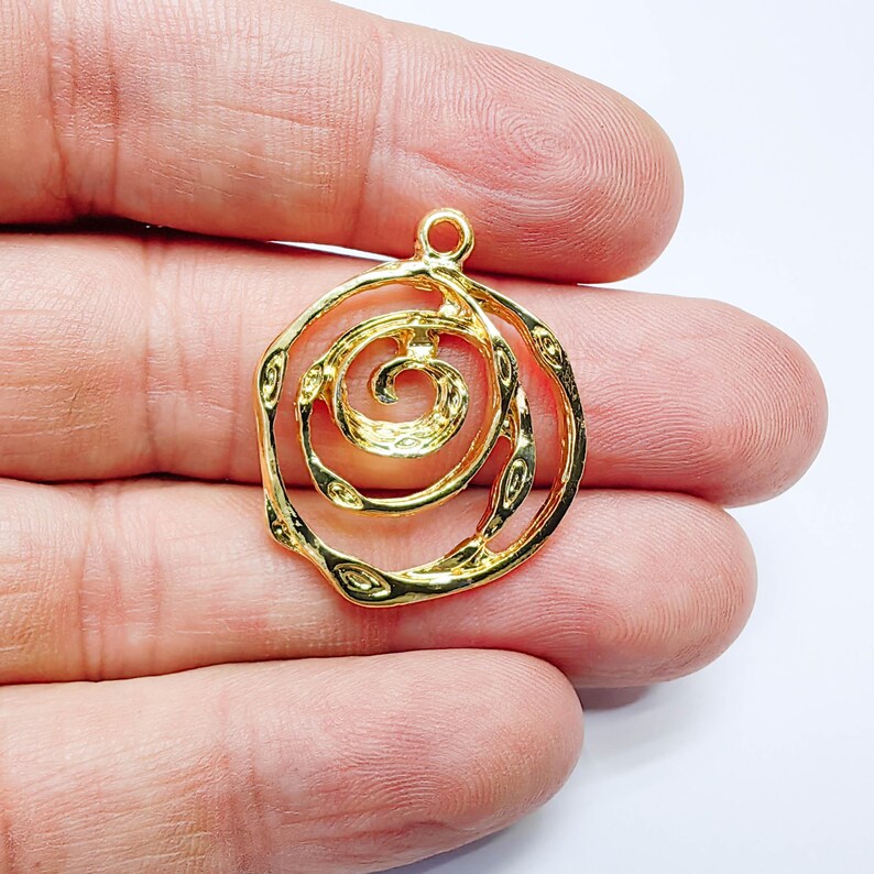 Spiral Circle Charm, Abstract Swirl Design, 24k Gold Color, Jewelry Finding, 30x26mm, G37707