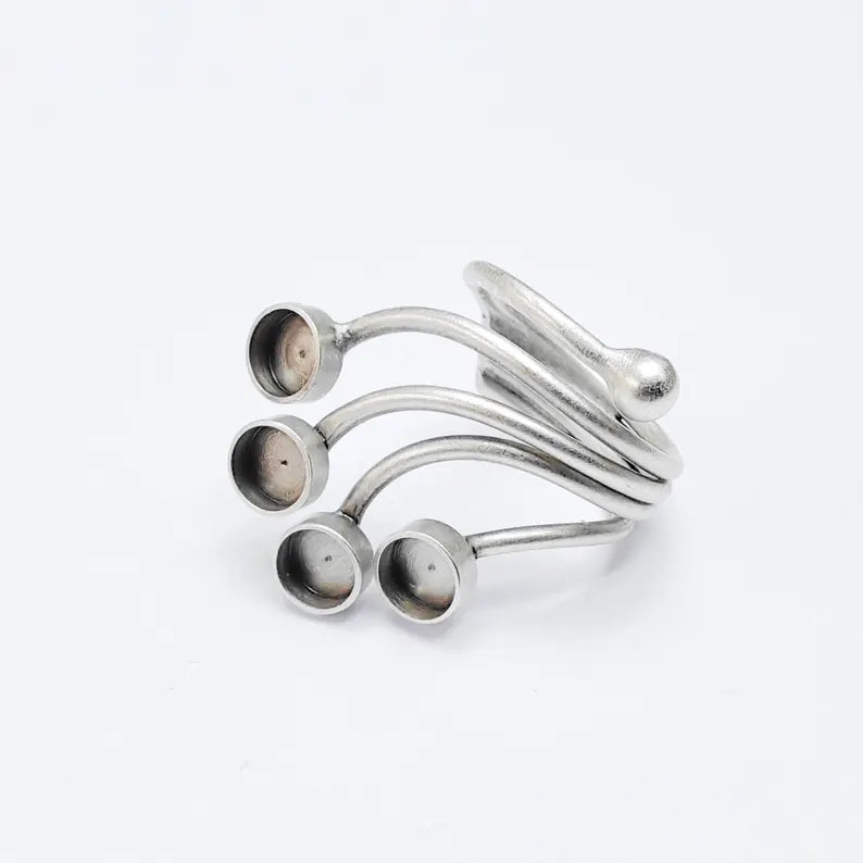 Adjustable Ring Base, 6mm Quad Bezel Ring, Antique Silver, Resin Setting, G37617