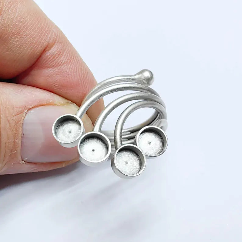 Adjustable Ring Base, 6mm Quad Bezel Ring, Antique Silver, Resin Setting, G37617