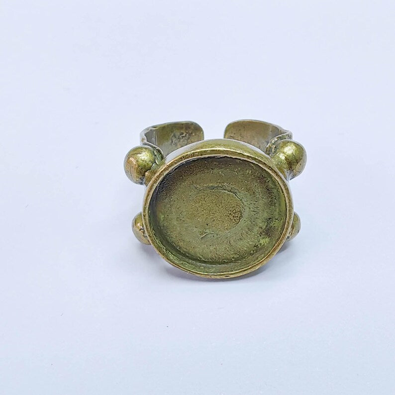 Adjustable Ring Base, 15mm Round Bezel Setting, Antique Bronze Jewelry Making, G37620