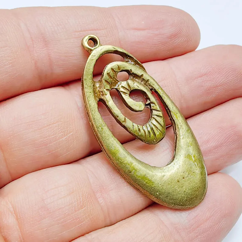 Swirl Charms, Ethnic Charm, Earring Charm, Pendant, Necklace Parts, Antique Bronze Plated 49x22mm G37623