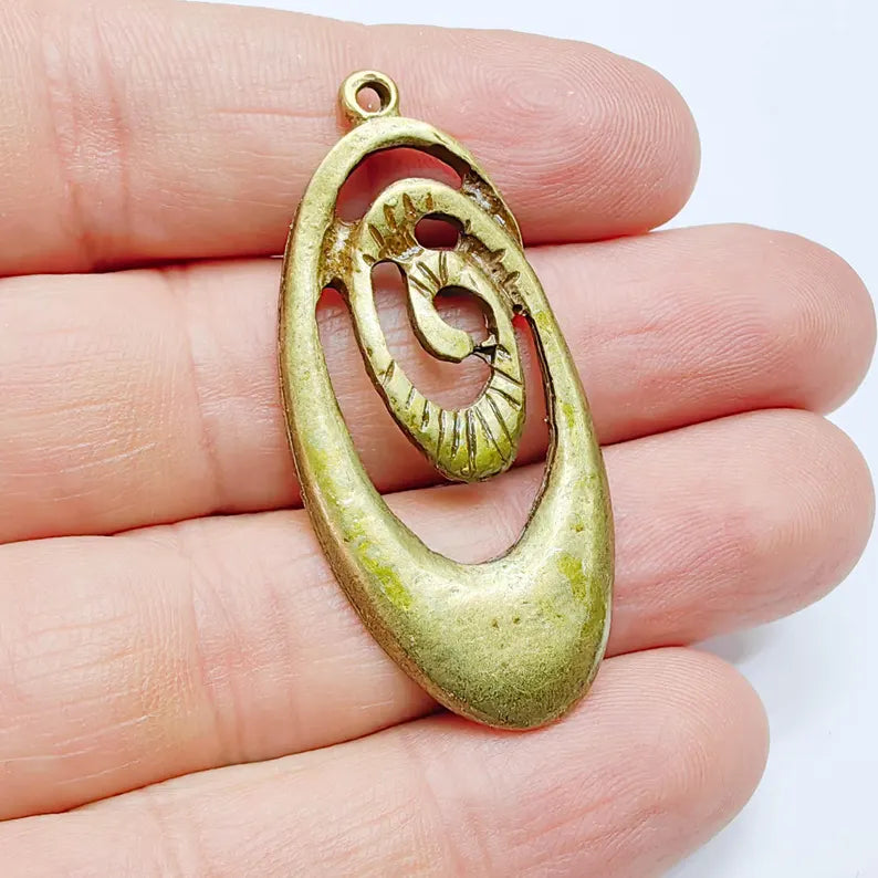 Swirl Charms, Ethnic Charm, Earring Charm, Pendant, Necklace Parts, Antique Bronze Plated 49x22mm G37623