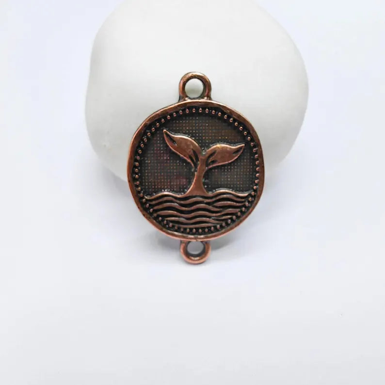 Whale Tail Charm Connector, Ocean Wave Symbol Design, Antique Copper Plated 37x24mm, G37716