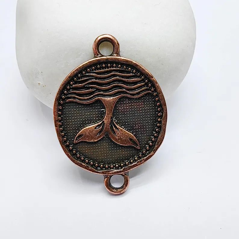 Whale Tail Charm Connector, Ocean Wave Symbol Design, Antique Copper Plated 37x24mm, G37716