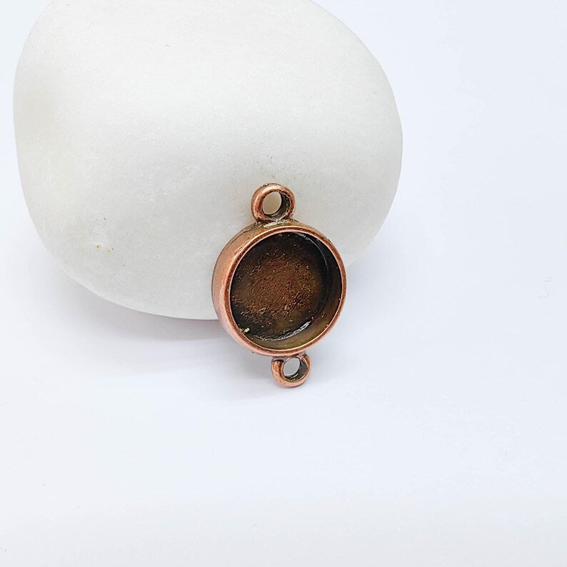 2 Round Bezel Connector, Double Loop Cabochon Blank, Resin Bases, Mosaic Mountings, Polymer Clay Setting, Antique Copper Plated (12mm) G37726