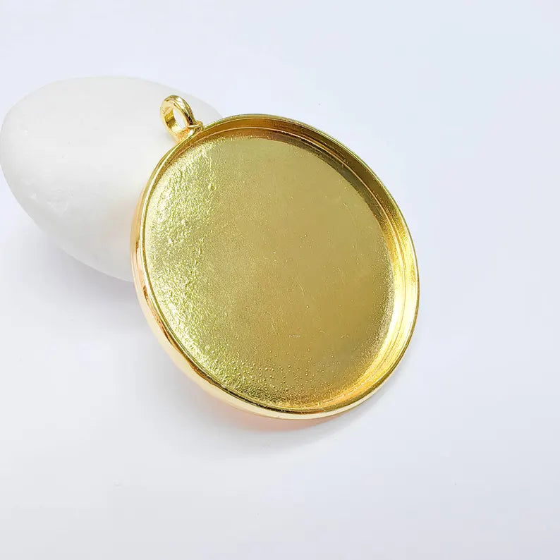 Large Oval Bezel Pendant Blank, Deep Setting Jewelry Base, 24k Gold Color, 50mm Bezel, G37727