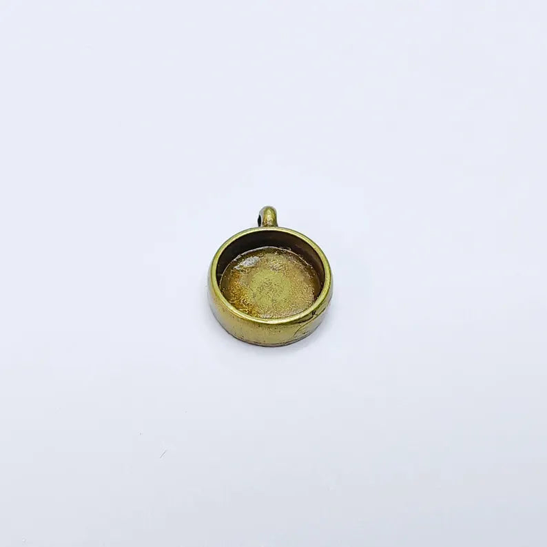 2 Round Pendant Blanks, Resin Bezel Bases, Mosaic Mountings, Dry flower Frame, Polymer Clay base, Antique Bronze Plated (12mm) G37740
