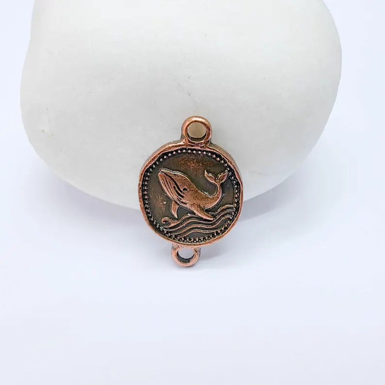 4 Whale Charm Connector, Double Sided Ocean Symbol Design, Antique Copper Plated, 19x13mm, G37746