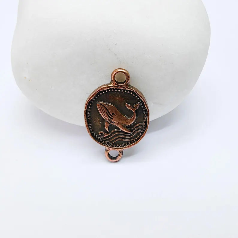 4 Whale Charm Connector, Double Sided Ocean Symbol Design, Antique Copper Plated, 19x13mm, G37746