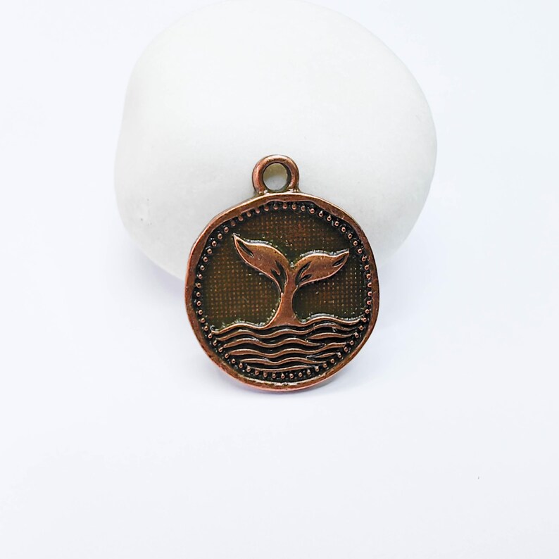 Whale Tail Charm Pendant, Ocean Symbol Coin Design, Copper Plated, 29x24mm, G37748