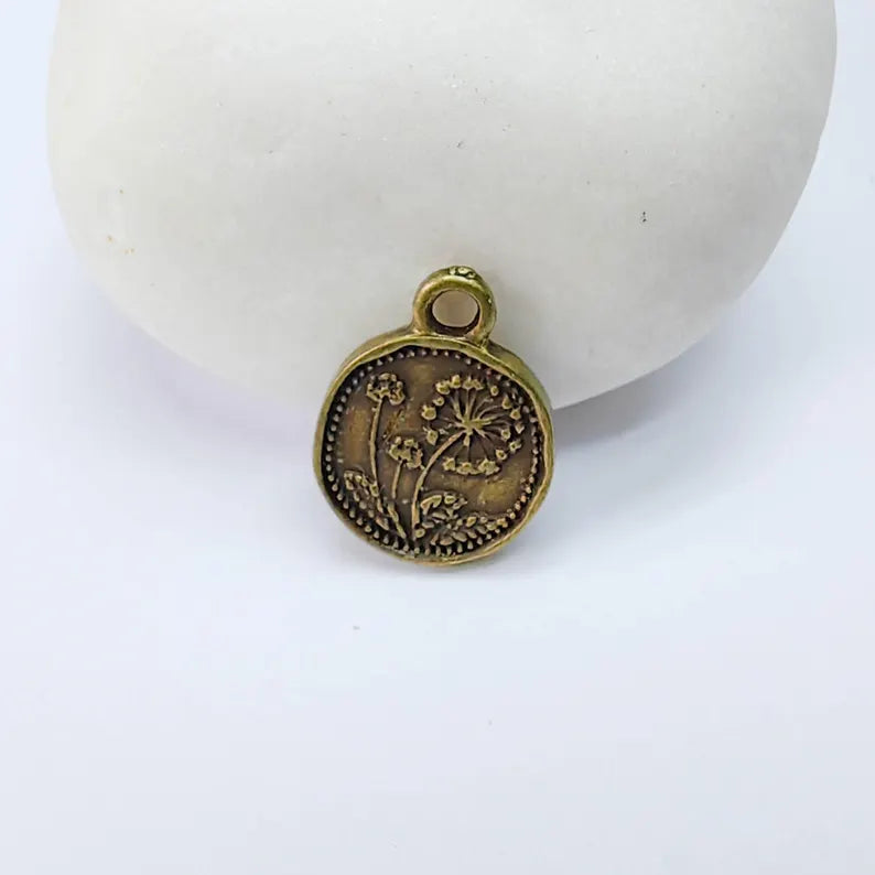 4 Pcs Dandelion Flower Charm, Double Sided, Plant Earring, Floral Tag, Antique Copper Plated 16x13mm G37632