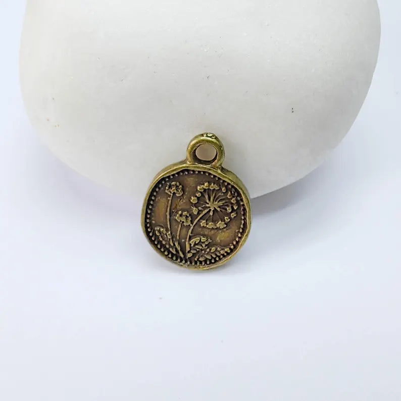 4 Pcs Dandelion Flower Charm, Double Sided, Plant Earring, Floral Tag, Antique Copper Plated 16x13mm G37632