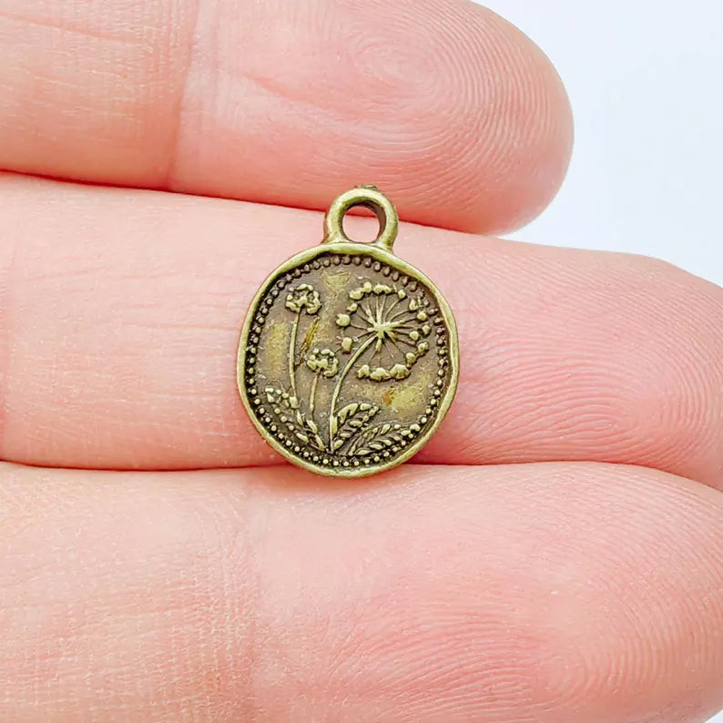4 Pcs Dandelion Flower Charm, Double Sided, Plant Earring, Floral Tag, Antique Copper Plated 16x13mm G37632